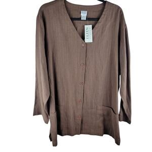 Eileen Fisher Long Jacket Women 1X Duster Pockets Linen Lagenlook Minimalist USA